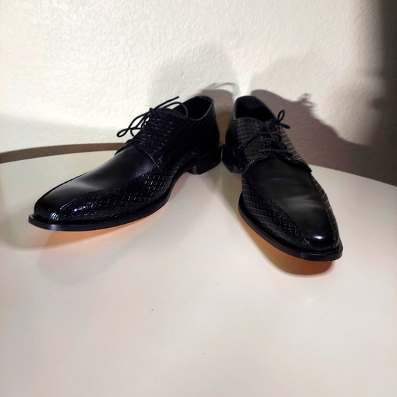 Stacy Adams Black Printed Cow Leather Lace Up Oxford Dress Shoes - Picture 8 of 13